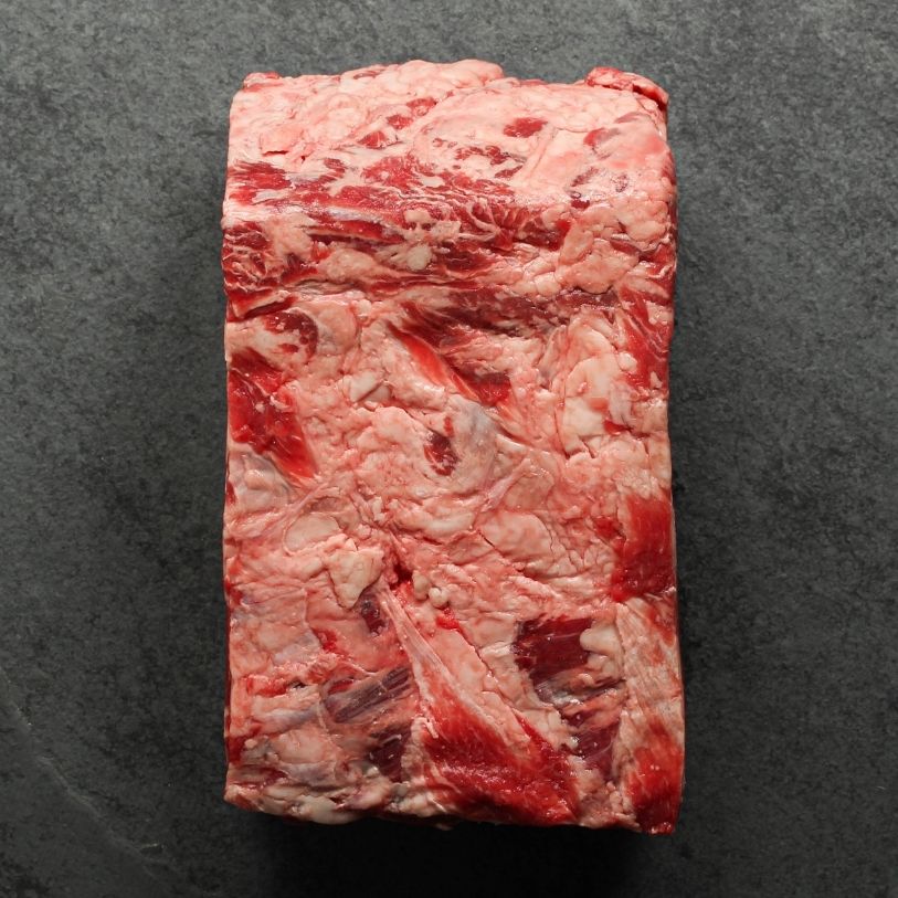 overhead view of a raw boneless ribeye roast