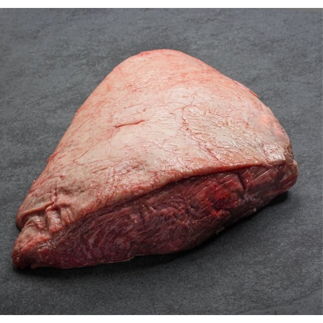 side view of a whole raw picanha roast